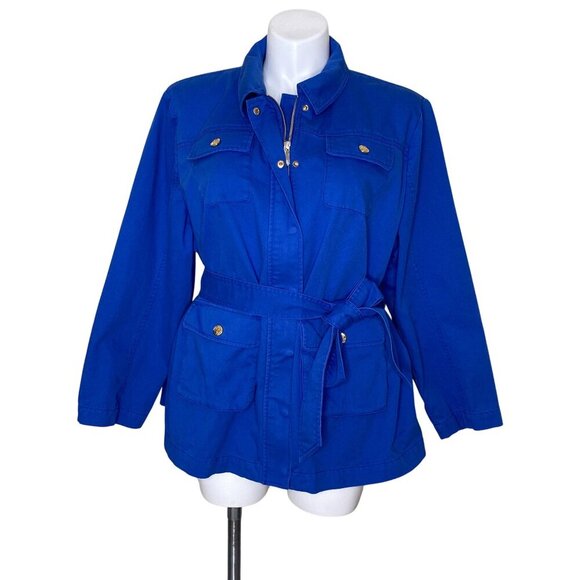 Draper James Women's Belted Utility Jacket 3X Blue Cotton Blend Gold Buttons - Picture 3 of 14